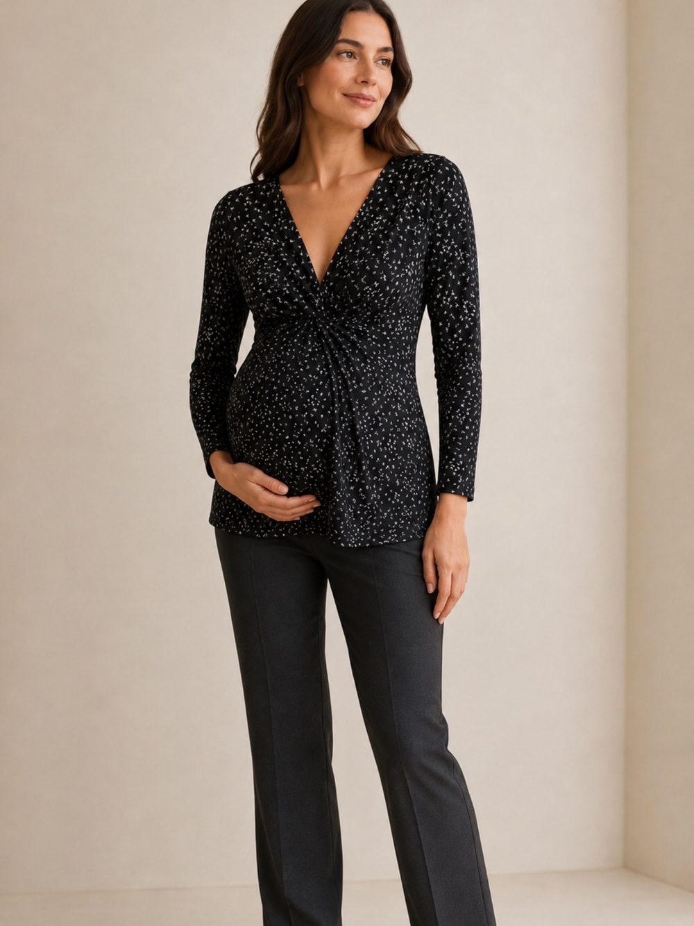 Motherhood Maternity Black Floral Twist-Front Chemise